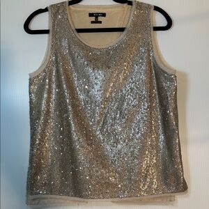 Miss Me glittering Tan Sequin Tank Top.